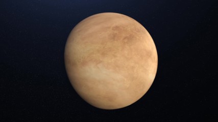 Abstract animation of rotating planet Venus. Animation. Abstract surface of planet Venus on background of cosmic stellar space. Planetary 3D animation of planet Venus.