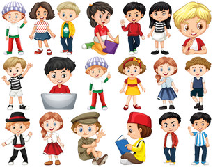 Set of isolated children in different actions