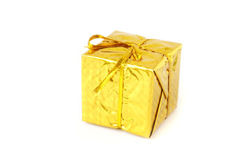 Gold glitter gift box isolated white background