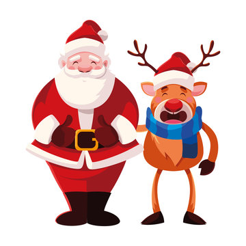 santa claus with reindeer on white background