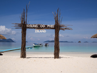 White sand beach sea view background, .Travel plans after retirement of business people