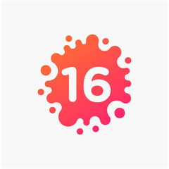 Number 16 with molecule Logo design. Lab Logo Design Element , Design Vector with Dots. - VECTOR