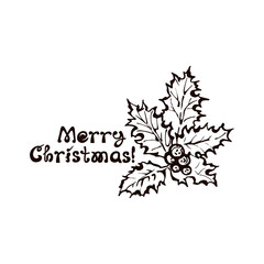 Hand Drawn Holly Berry Leaves with Handwritten Text