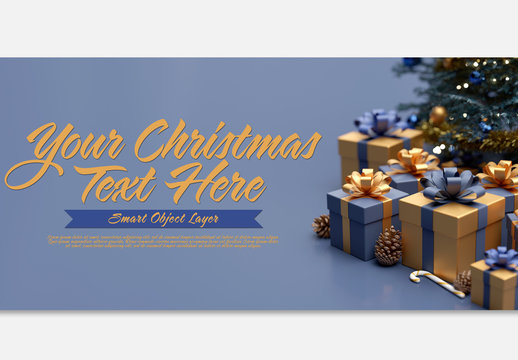 Blue and Gold Christmas Scene Text Mockup
