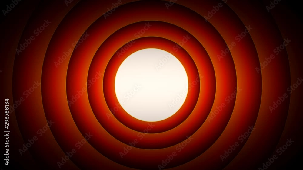 Poster cartoon intro with concentric red circular curtains/ 4k animation of a funny looney tunes background