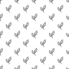Seamless Pattern with Hand Drawn Beech Leaves