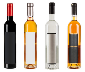 Set of wine bottles with blank lable isolated on white background