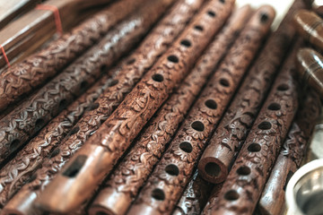 Row of Bansuri, traditional flute instrument from India