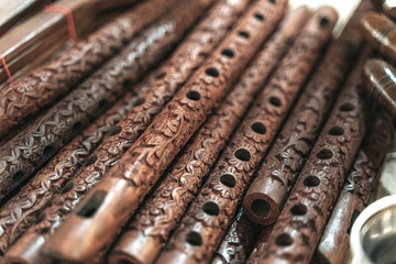 Row of Bansuri, traditional flute instrument from India