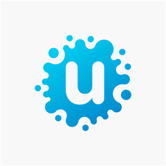 Letter U with molecule Logo design. Lab Logo Design Element , Design Vector with Dots. - VECTOR