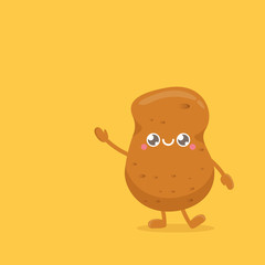 vector funny cartoon cute smiling tiny potato isolated on yellow background. vegetable funky character