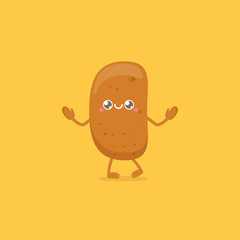 vector funny cartoon cute smiling tiny potato isolated on yellow background. vegetable funky character