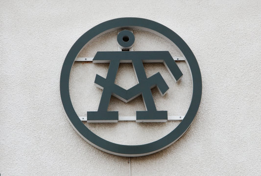 Sodertalje, Sweden - December 30, 2018: The engineering and design company AF AB logo on  the outside wall at the branch office in central Sodertalje