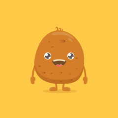 vector funny cartoon cute smiling tiny potato isolated on yellow background. vegetable funky character