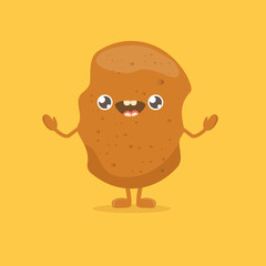 vector funny cartoon cute smiling tiny potato isolated on yellow background. vegetable funky character