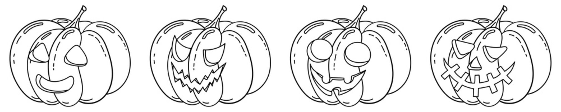 Coloring page with halloween pumpkin icon set