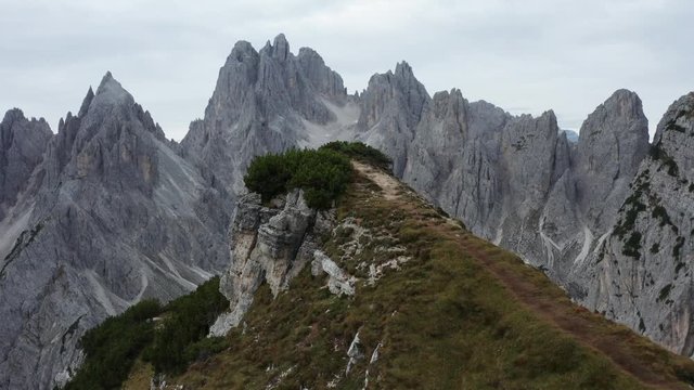 Aerial shot of Auronzo di Cadore mountains. Tranquil, stunning scenery. 
