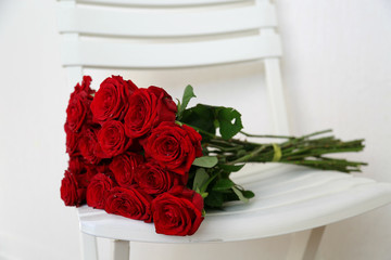 Luxurious bouquet of red roses. Beautiful flowers.