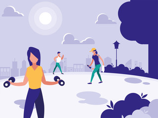 group of people in park in the city, scene of people outdoor