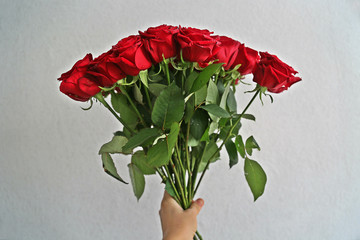 Luxurious bouquet of red roses. Beautiful flowers.