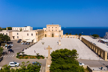 Aerial view, Santa Maria di Leuca with harbor, Lecce province, Salento peninsula, Apulia, Italy