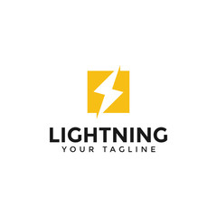 Square Lightning Bolt Thunder Electric Power Energy Logo Design Template