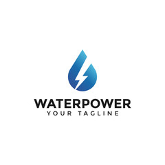 Drop Water and Power Energy Lightning Bolt Logo Design Template