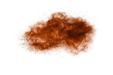 Fototapeta na wymiar Brown dust cloud.Brown particles splattered on white background.