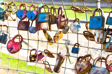 Castle of love. Traction hang padlock and throw away key on wedding day.