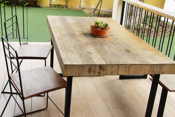 Set chairs of vintage style in garden