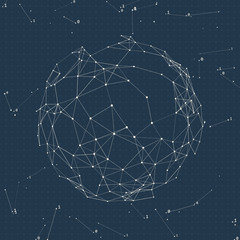 Social media graph background. Connected network of users. Relationship representation in sphere shape. People cluster nodes abstraction.