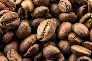 Coffee beans. Roasted coffe grains for menu, banner template, wallpaper or recipe image design