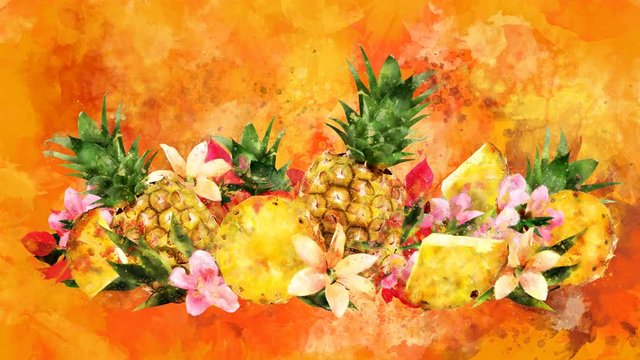 The appearance of the pineapple on a watercolor background.