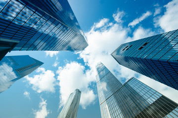 Fototapeta na wymiar Low angle view of buildings in Manhattan, New York City, USA