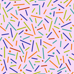 Abstract confetti seamless background Dots and short lines. Soft colors chaotic seamless geometry pattern. Multicolored.