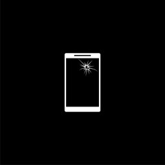 Smartphone with crack on display icon on black background
