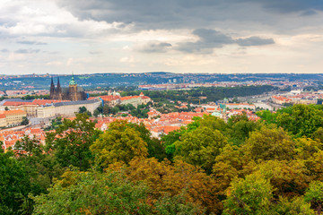 Aerial view over the city of Prague