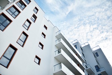 Modern European residential apartment buildings quarter. Abstract architecture, fragment of modern urban geometry.