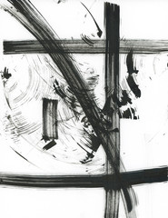 Black and White Background. Abstract black dry brush strokes. Contemporary Art Work.