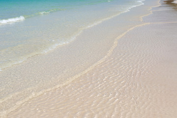 Fototapeta na wymiar Blue sea waves summer background. Sand beach