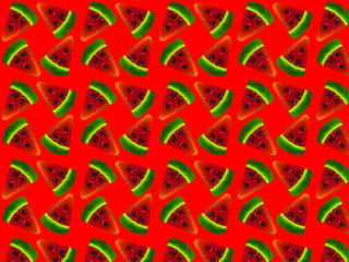 Obraz premium Seamless pattern from slices of watermelon on a red background. Print for fabric.