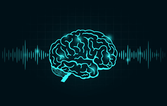 Brain wave and Frequency line on black graph. Illustration about Nervous system.