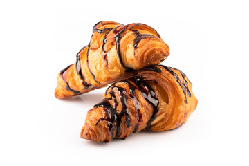 hot croissant with chocolate on white background