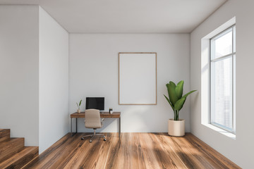 Fototapeta na wymiar Comfortable white home office interior with poster