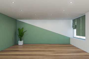 Green and white empty room interior