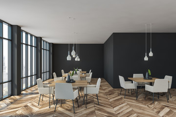 Gray stylish cafe interior with armchairs