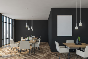 Gray stylish cafe interior with poster