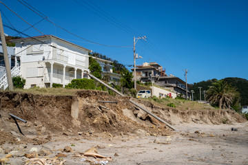 Fototapeta na wymiar Rubble after river flooding disaster, Japan