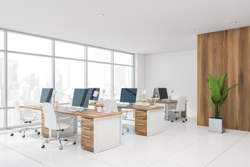 White and wooden modern office corner