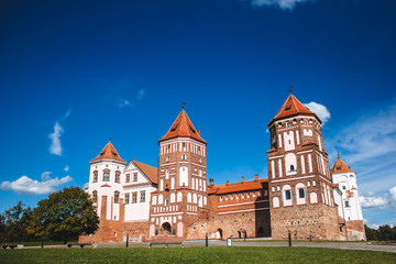 Fototapeta na wymiar Mirskiy castle. Medieval Mirskiy castle in Mir. Grodno region. Historic castle in Belarus.